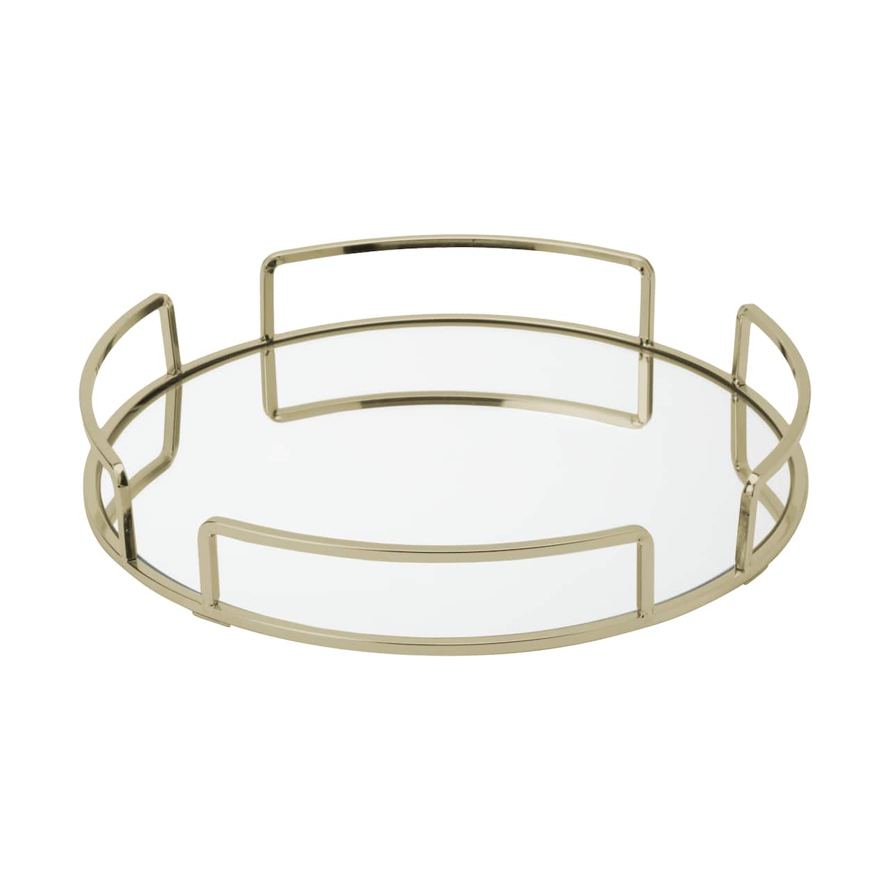 Home Details 13" Satin Gold Modern Round Mirror Vanity Tray